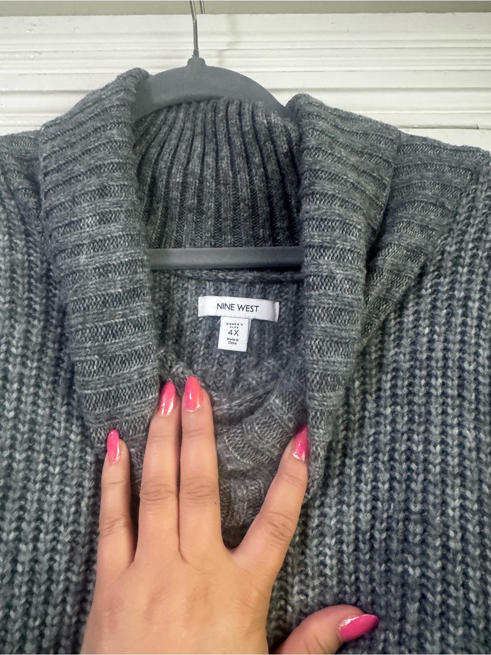 Nine West Gray Ribbed Shawl Collar Cardigan Sweater